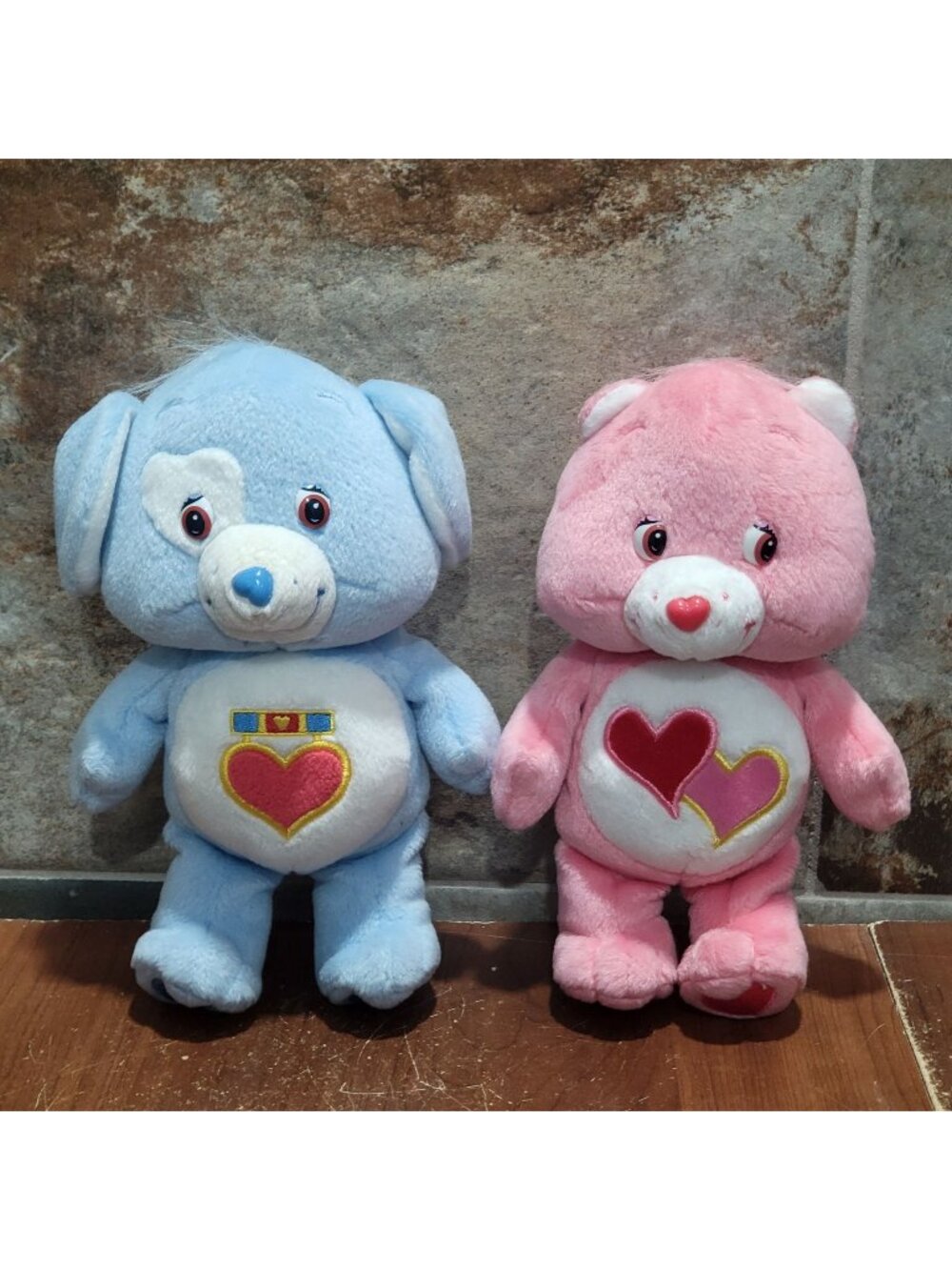 Care Bears Plush Toys Blue Loyal Heart Dog 2003 Love a Lot Pink Bear 2002
